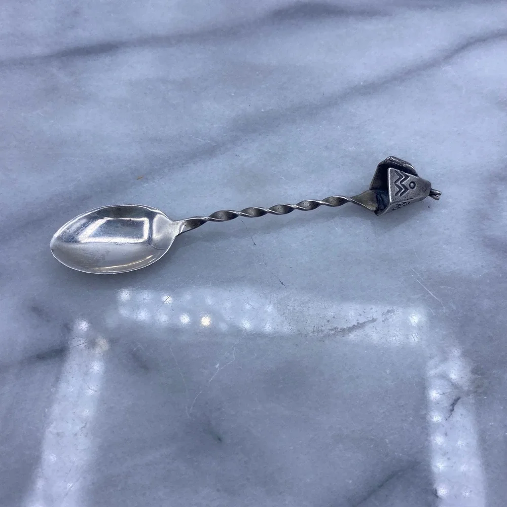 Bell Trading Post Souvenir Spoon Silver Sterling Teepee Twisted Handle